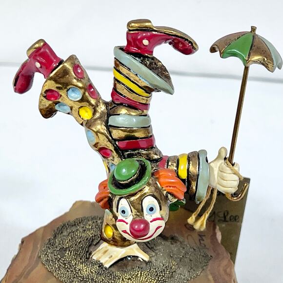 Ron Lee Acrobat Handstand Clown Umbrella Gold Onyx Hand Painted Signed 1982 - Picture 5 of 16